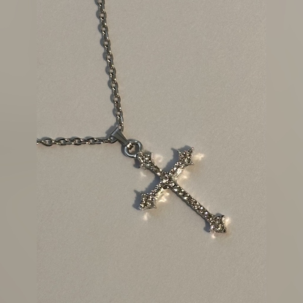 Silver Tone Cross Charm Necklace